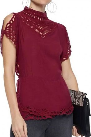 Iro Voile Broderie Peplum Top In Red