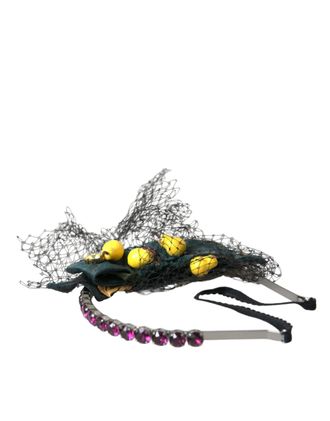Dolce & Gabbana Womens Black Lemons Sicily Purple Crystal Net Headband Diadem Accessory