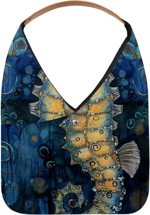 Generic Seahorse Painting Reusable Lightweight Grocery Bags - Foldable Into Compact Pouch, Washable & Sturdy, Multipurpose for Shopping and Travel