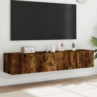 vidaXL Vidaxl - Muebles Tv De Pared Luces Led 2 Uds Roble Ahumado 80x35x31 Cm
