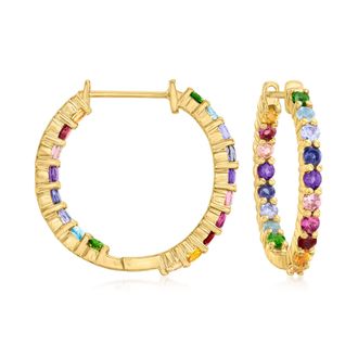 Ross-Simons Multi-Gemstone Inside-Outside Hoop Earrings in 18kt Gold Over Sterling