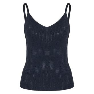 Fracomina Sleeveless Tops, female, Blue, Size: XL Knit Tank Top with Rhinestones