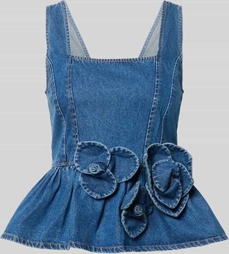 Vero Moda Jeanstop mit floralen Applikationen in Blau, Gr&ouml;&szlig;e 34