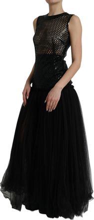 Dolce & Gabbana Womens Sequined Mesh Gown Black Nylon Silk Elastane