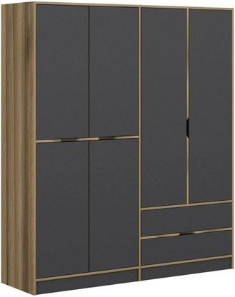 Dmora Dmora - Gran Armario Odalys, Muebles de dormitorio, Vestidor, Armario de ropa, 185x52 h208 cm, Negro y Oro