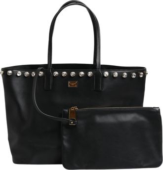 Dolce & Gabbana Black Crystal Leather Shopping Women Tote Womens Bag (Pre-Owned)