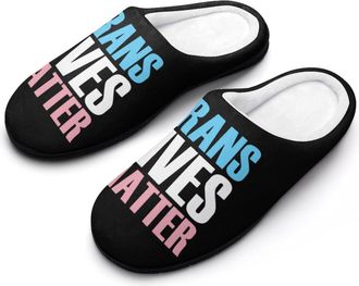 Generic Trans Transgender Lives Matter Mens House Slippers Memory Foam Washable Cotton Slip on Home Shoes