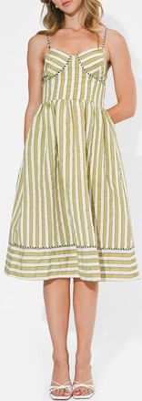 Adelyn Rae Perle Stripe Fit & Flare Midi Dress in Sage/Off White at Nordstrom, Size X-Large