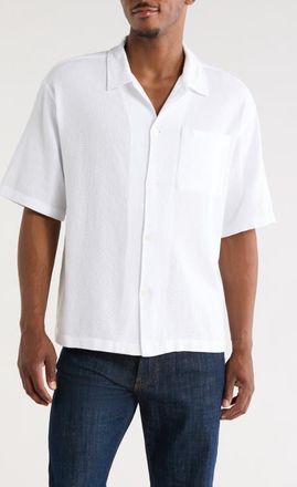 Frame Denim Open Weave Short Sleeve Button-Up Shirt in White at Nordstrom, Size Xx-Large