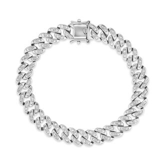 The Diamond Store 7 Inch Havana Cuban Lab Diamond Bracelet 0.40ct Cuban Lab Diamond Set in 925 Silver