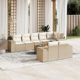 vidaXL Set De Sof&aacute;s De Jard&iacute;n 9 Pzas Con Cojines Rat&aacute;n Sint&eacute;tico Beige Vidaxl