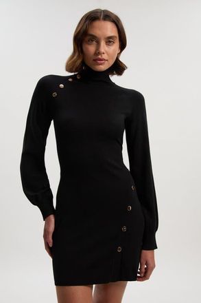 Karen Millen Viscose Blend Popper Knit Mini Dress in Black at Nordstrom, Size Medium