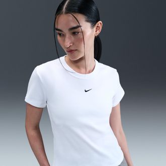 Nike Womens Nike Sportswear Tight Ribbed Short-Sleeve T-Shirt in White | HV4994-100