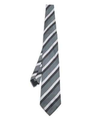 BOSS pre-owned striped silk tie - men - Silk - One Size - Grey