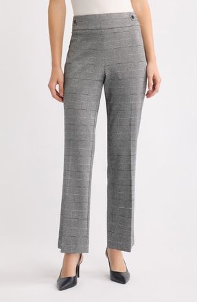 Anne Klein Glen Plaid Pull On Side Tab Wide Leg Trousers in Anne Black/white Dove at Nordstrom, Size X-Large