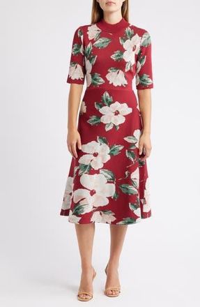 Julia Jordan Floral Mock Neck Knit Dress in Wine Multi at Nordstrom Rack, Size X-Small