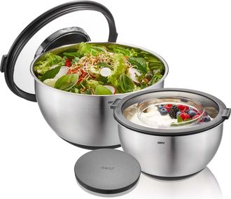 GEFU Gefu - Juego De Boles Con Tapa Antisalpicaduras Muovo, 2 Unidades Cuencos Para Mezclar, Acero Inoxidable, Multicolor, &Uacute;nico