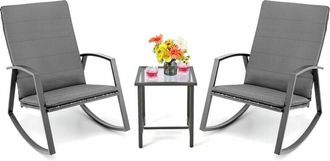 Costway Costway - 3PCS Outdoor Rattan Rocking Bistro Set Garden Patio Wicker Table & Chair Set