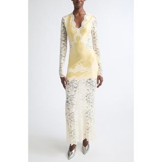 Paco Rabanne Long Sleeve Mixed Media Dress in Ivory at Nordstrom, Size 40