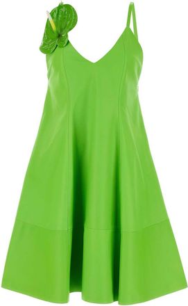 Loewe Fluo Groene Leren Mini Jurk