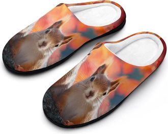 Generic Fall Squirrel Maple Leaf Mens Slippers Comfortable And Non-slip Cotton Slipper Shoe for House