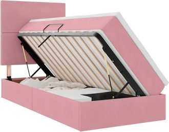 vidaXL Bed with Mattress with LED with Storage Pink 90 x 200 cm Velvet vidaXL
