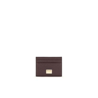 Dolce & Gabbana Calfskin Card Holder with Branded Plate - Dames - Accessoires - Bruin - Maat: ONE Size Zijde