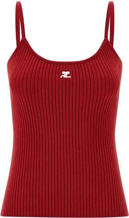 Courr&egrave;ges Red Knitted Scoop Neck Top