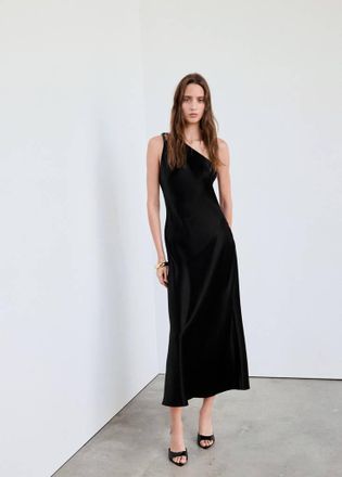 Mango Vestito satinato spallina perline nero - Donna - XS - MANGO