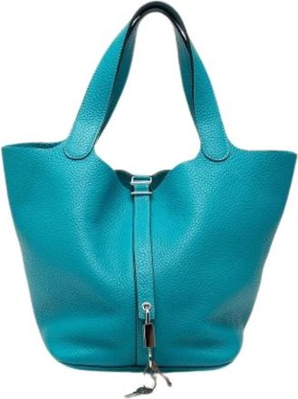 Herm&egrave;s Pre-owned Picotin 22 Bucket Bag - Dames - Vintage Tas - Blauw - ONE Size - Leer - Vintage