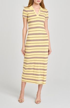 Wayf Carter Stripe Short Sleeve Sweater Dress in Yellow Stripe at Nordstrom, Size X-Small
