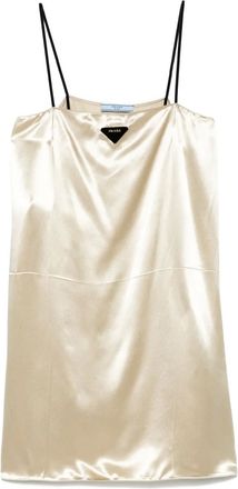 Prada Jurk met triangel logo - Beige