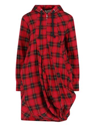 Comme Des Gar&ccedil;ons Red/Black Plaid Draped Hooded Dress