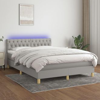 vidaXL Cama Box Spring Colch&oacute;n Y Luces Led Tela Gris Claro 140x190 Cm Vidaxl