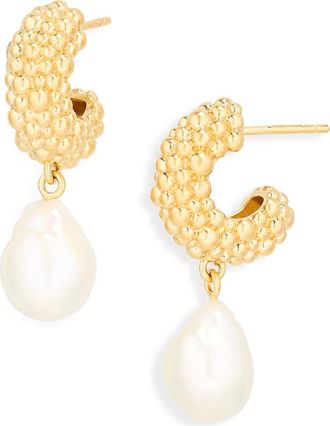 Missoma Small Baya Baroque Pearl Drop Hoop Earrings in Gold at Nordstrom