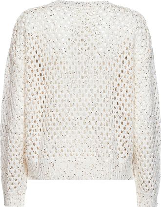 Max Mara Womens Boxy Sequin Knit Top White Cotton Sweater