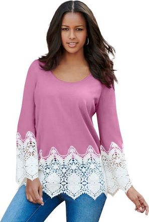 Roaman's Fine Gauge Lace Pullover Sweater in Mauve Orchid at Nordstrom, Size 16