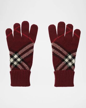 Burberry Heritage Check Cashmere-Blend Gloves