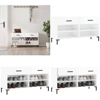 vidaXL Panca Porta Scarpe Bianco Lucido 102x35x55 cm Legno Multistrato - Panca per scarpe - Ripostiglio scarpe