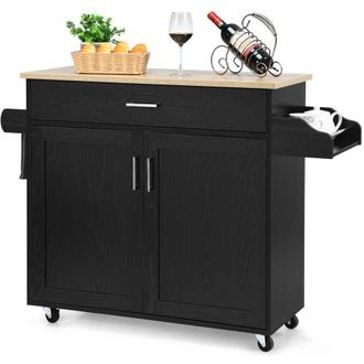 Costway Costway Kitchen Island Cart Rolling Storage Trolley Cart w/ Lockable Rubber Casters in Black