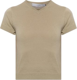 Iro Idille Top - Dames - V-hals truien - Beige - M - Wol - Truien & Vesten