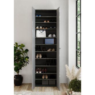 Dmora Armario Multiusos 2 Puertas Ruggiero, 10 Estantes, Asa Apertura, 2 Puertas, 63x212h Cm Gris Cemento