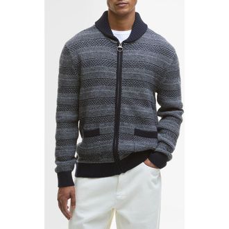 Barbour Helmsley Stripe Wool Zip Cardigan in Navy at Nordstrom, Size Xx-Large