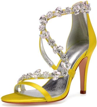 Generic Bridal Heels Womens Satin Open Toe Stiletto High Heels Wedding Shoes High Sandals for Prom, Party, Daily 10.5Cm,Yellow,7 UK