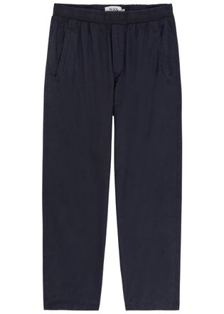 Wax London Tyne Tapered-leg Cotton-poplin Trousers - Navy - 36 (W36 / XL)