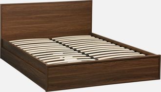 Sweeek Cama Con Somier De L&aacute;minas Y Cabecero 140x190cm + 4 Cajones Decorativos De Madera