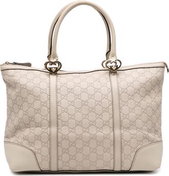 Gucci Pre-owned Womens Gg Monogram Embossed Tote Bag - Ivory Leather - One Size