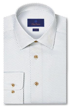 David Donahue Trim Fit Micro Geometric Cotton Dress Shirt in Dune/Multi at Nordstrom, Size 15.5 - 32