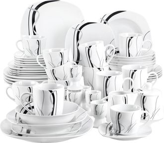 OEM Vajilla De Porcelana De 50/100 Piezas, Apta Para Microondas Y Lavavajillas, Dise&ntilde;o De Rayas Negras