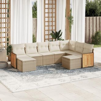 vidaXL Set De Sof&aacute;s De Jard&iacute;n 9 Pzas Con Cojines Rat&aacute;n Sint&eacute;tico Beige Vidaxl